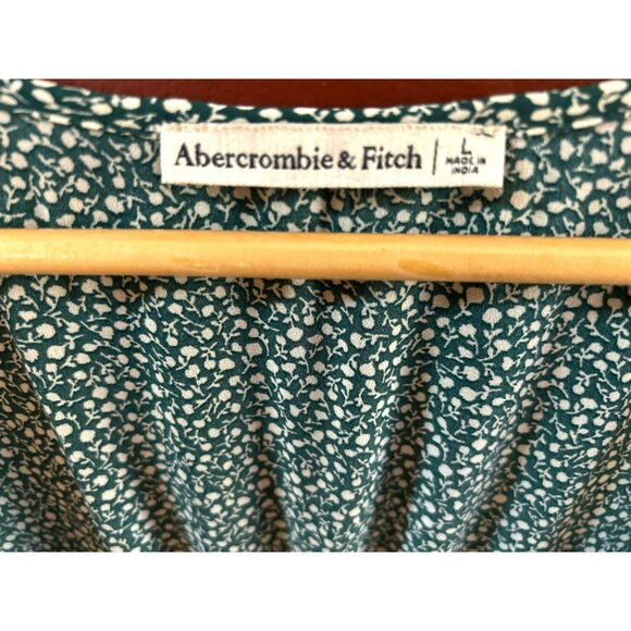 Abercrombie & Fitch Green Cottagecore Smocked Sweetheart Neckline Blouse Large - Picture 3 of 6